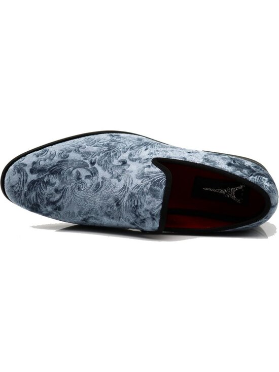 Men\'s Plain Grey Vintage Velvet Loafers Slip On Classic Tuxedo Dress Shoes